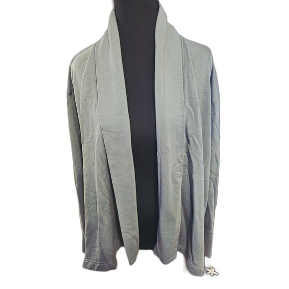Athletic Works Light Dusty Blue French Terry Open Front Cardigan Shawl Collar L - Picture 11 of 12